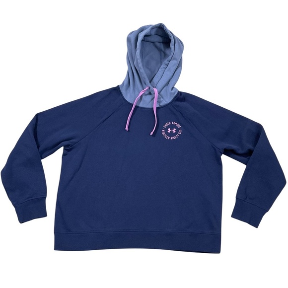 Under Armour  Rival Cb Fleece Top, Color Midnight Navy/Aurora Purple/Jellyfish - Picture 1 of 11